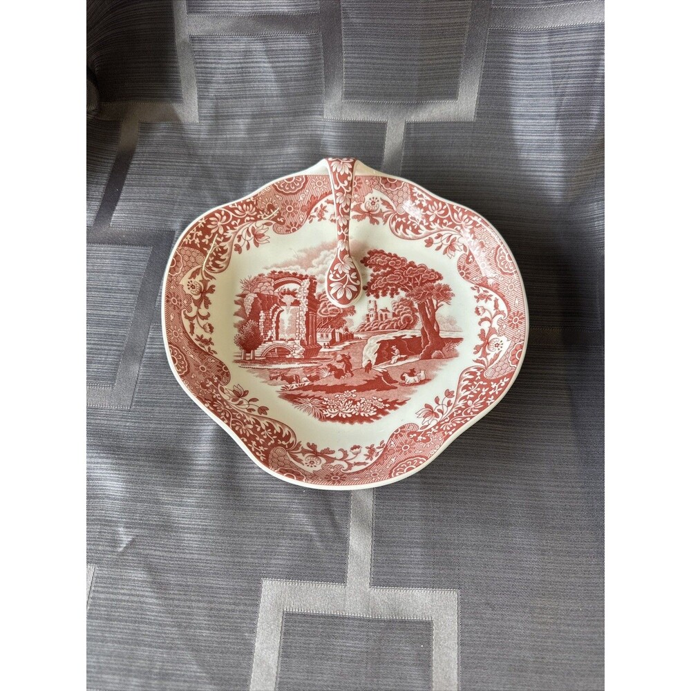Vintage Spode Cranberry Italian Handled Dish 8” Mint Beautiful